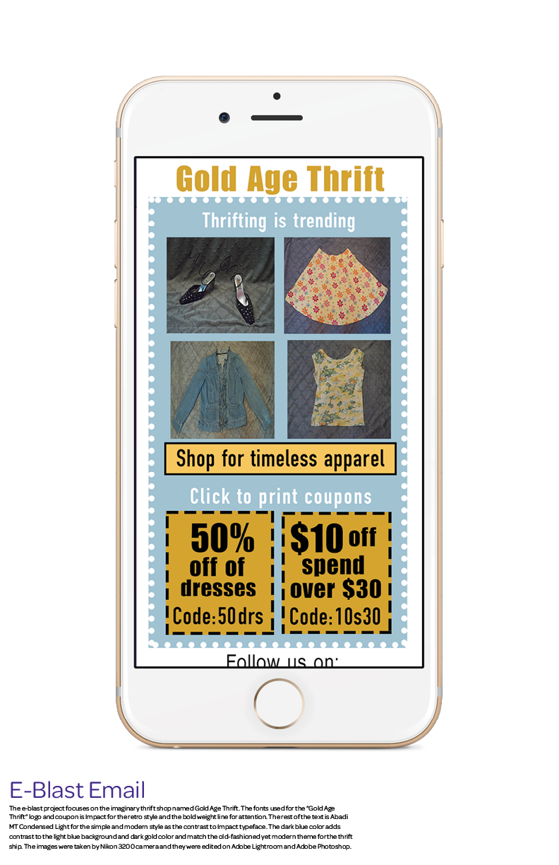 image of gold age thrift e blast email on smartphone